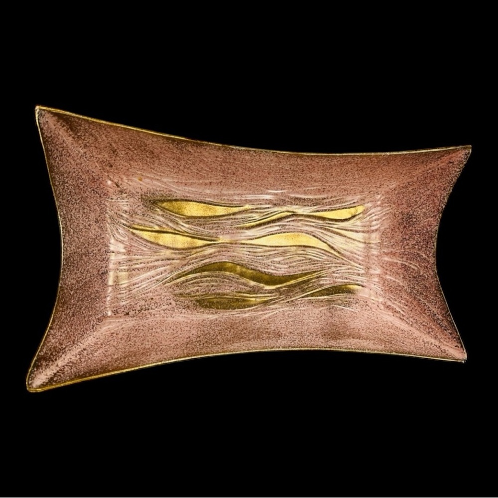 Vintage 1960s Pink Gold Serving Dish Retro Ceramic California Originals MCM